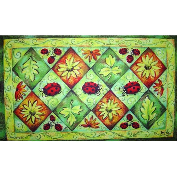 H2H Lady Bug on Parade Doormat Rug, Green - 18 x 30 in. H22086698